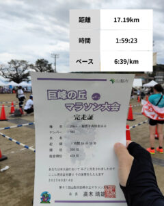 巨峰の丘マラソンの完走証